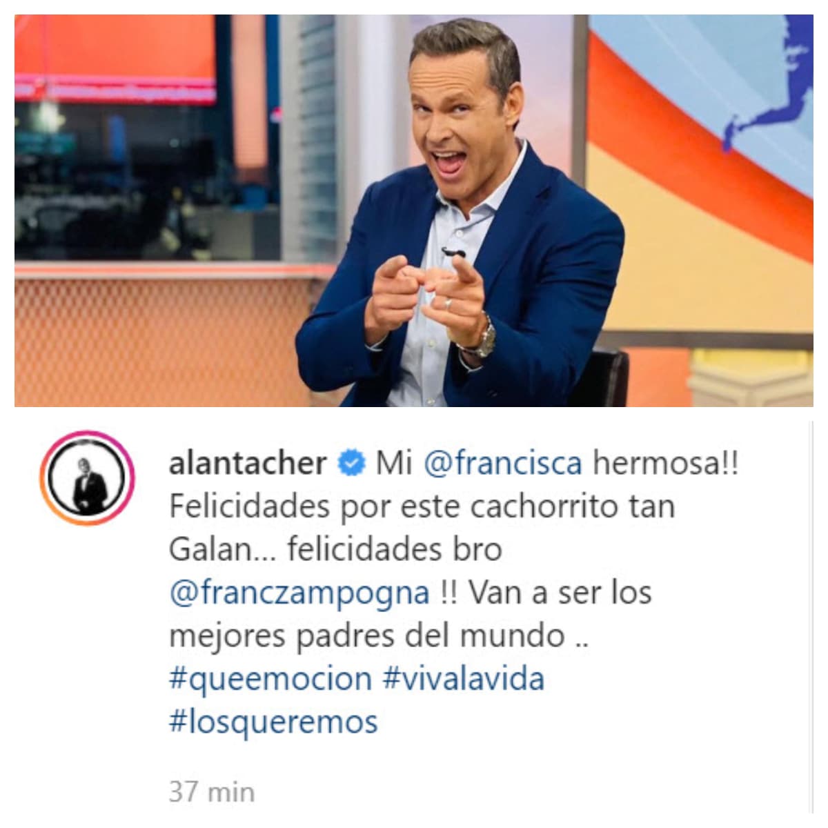 <b>Alan Tacher</b> felicitó a su amiga y a su marido, Francesco Zampogna, por "el cachorrito tan galán" que trajo al mundo:
<b><a href="https://www.instagram.com/p/CPs5JA3BjTm/" target="_blank">"Van a ser los mejores padres del mundo". </a></b>
