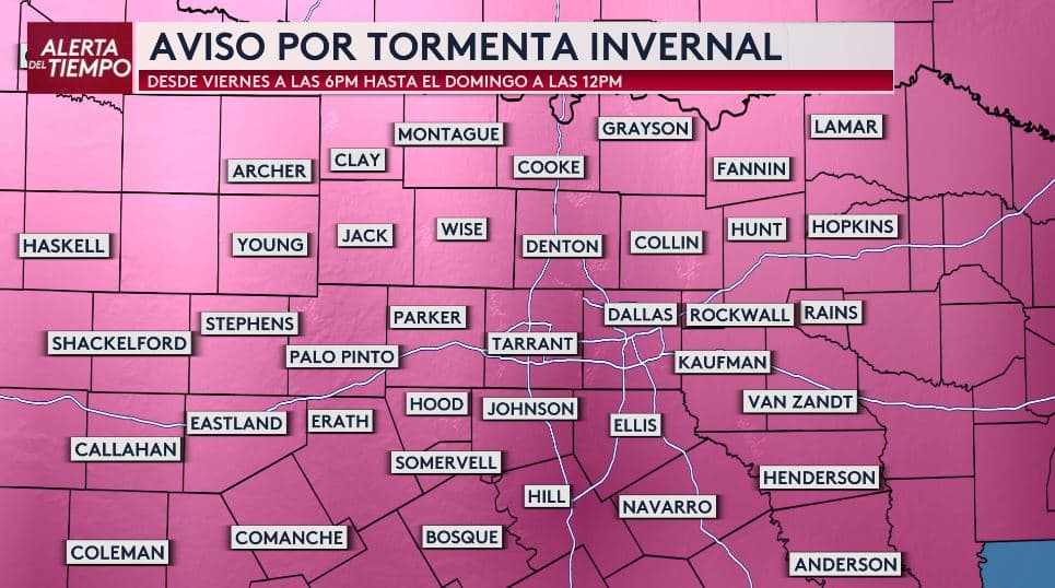Aviso por tormenta invernal en el norte de Texas: frío, hielo y posible nieve.