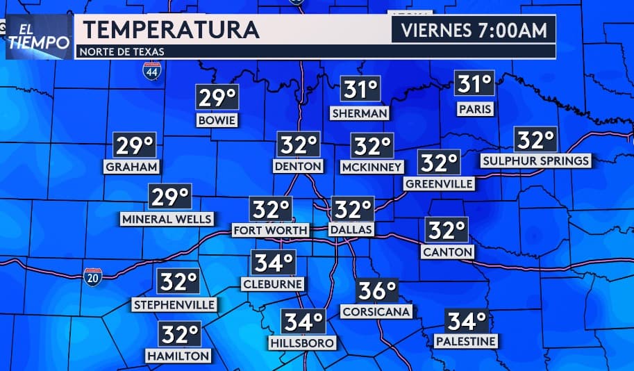 Este viernes por la mañana, después de Acción de Gracias,
<b>podríamos experimentar la primera helada de la temporada en el norte de Texas</b>. Según nuestra meteoróloga Nelly Carreño,
<b>dos modelos meteorológicos sugieren que una masa de aire frío podría llevar las temperaturas al punto de congelación en el Metroplex por unos minutos en la mañana</b>. En áreas más al norte que ya han pasado frío en las últimas semanas, los termómetros podrían bajar hasta los 29°F.