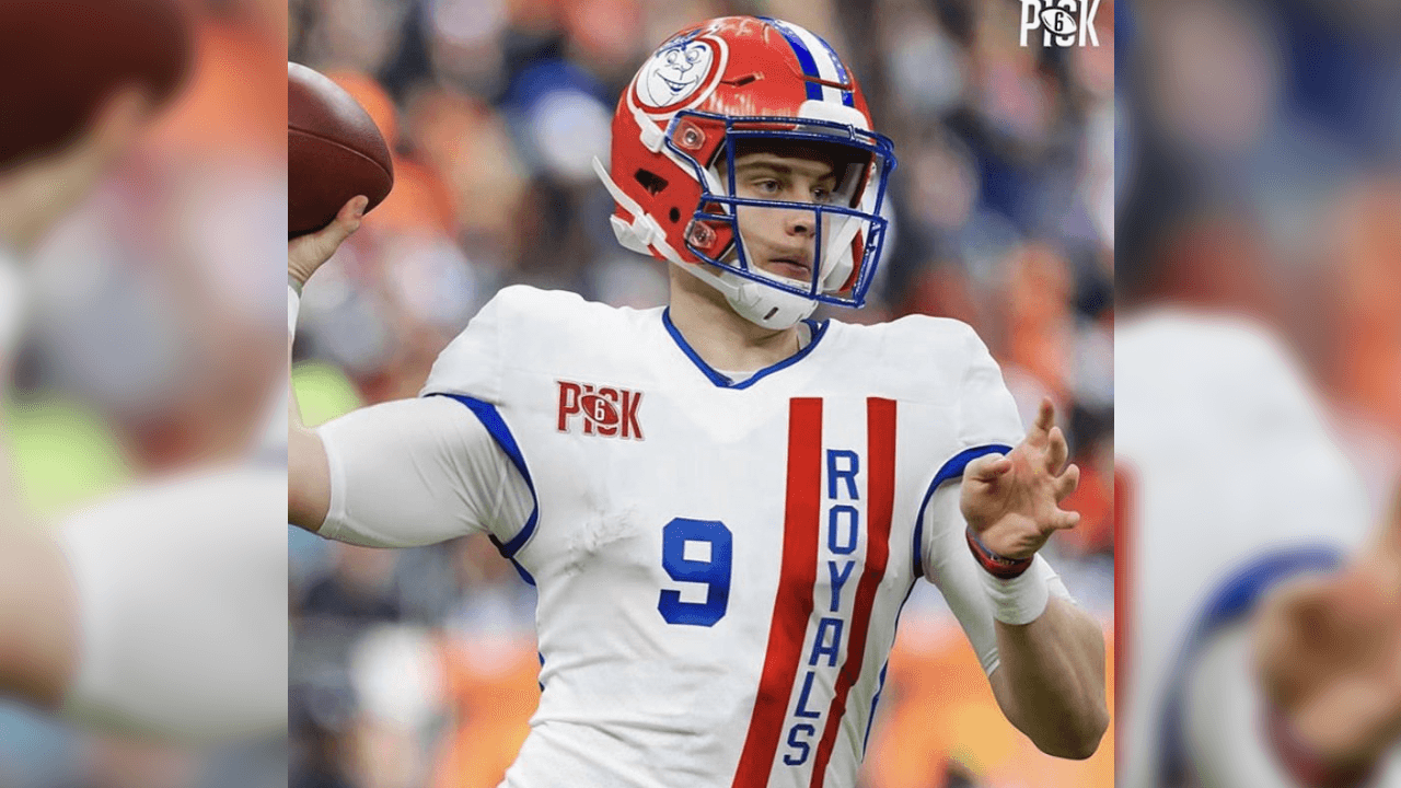<b>Joe Burrow</b>
<br>- En el periodo de 1957-1972 existió el equipoo de Cincinnati Royals y ahora son Sacramento Kings. A pesar de ser un equipo eextinto con aquel nombre, le da personalidiaad a un uniforme de la NFL.
<br>- Así se vería Joe Burrow, selección global del Draft 2020 de la NFL.