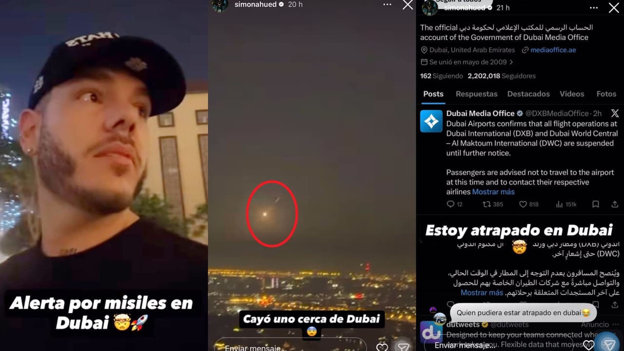 Simón Ahued está "atrapado" en Dubái y ha documentado cómo algunos misiles aparentemente caen cerca de esa ciudad.