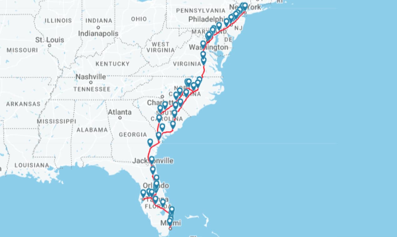 Rutas Silver Services de Amtrak que van de Miami a Nueva York se verán afectadas.