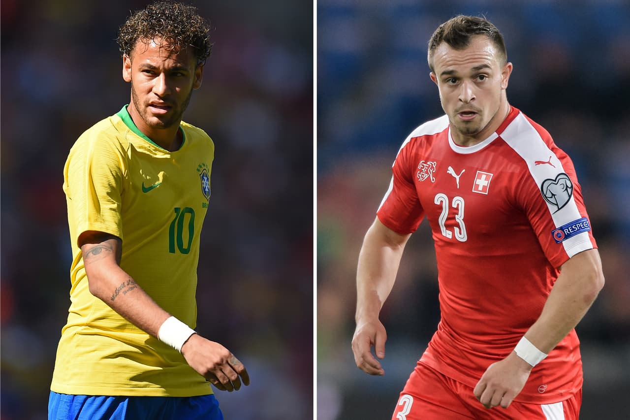 Neymar, y el volante del Stoke City, Xherdan Shaqiri, son las máximas figuras de sus selecciones.