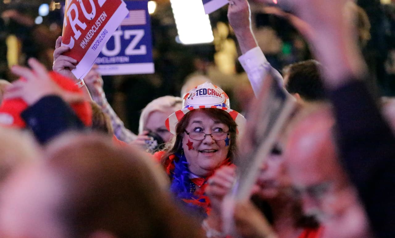 Supporters cheer during an election night party for Sen. Ted Cruz, R-Texas, Tuesday, Nov. 6, 2018, in Houston. (AP Photo/David J. Phillip)