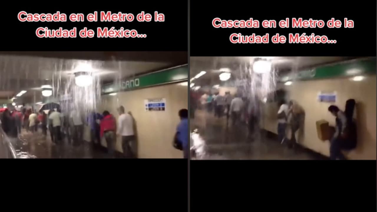 Cascada en el metro de la Ciudad de México tras intensas lluvias.
