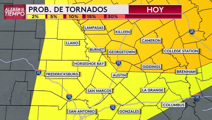 <b>Las probabilidades de tornados se mantienen bajas</b>, pero no se descartan. Oscilan entre el 2% y el 5%.