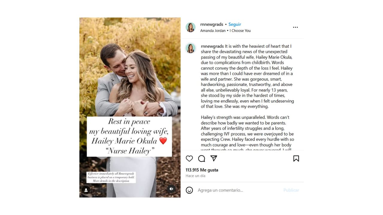 Nurse Hailey murió por complicaciones en el parto.