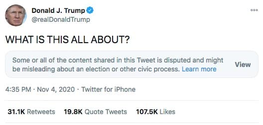 Captura de pantalla de Twitter tomada el 4 de noviembre de 2020.