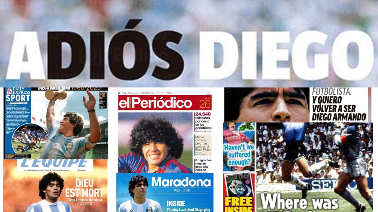 Así reaccionó la prensa mundial al fallecimiento de Maradona | El deceso de la leyenda argentina ocupó las portadas de los principales diarios alrededor del mundo.