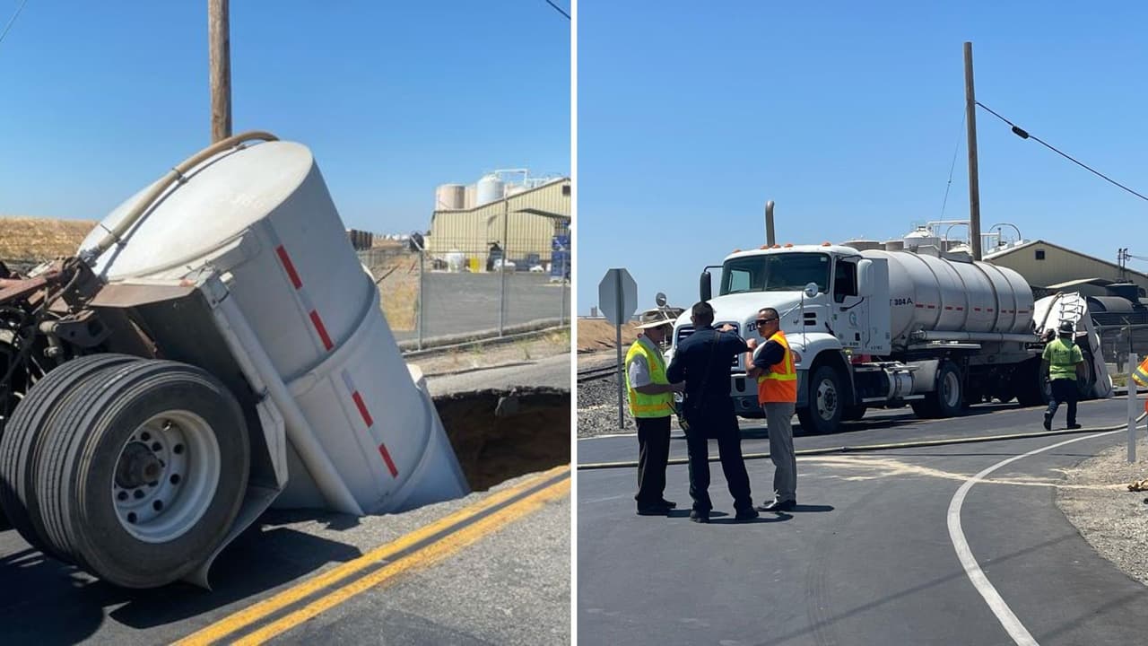 Camión cae en socavón cerca de un alcantarillado dañado en Madera; piden a los residentes limitar el uso de agua otra vez