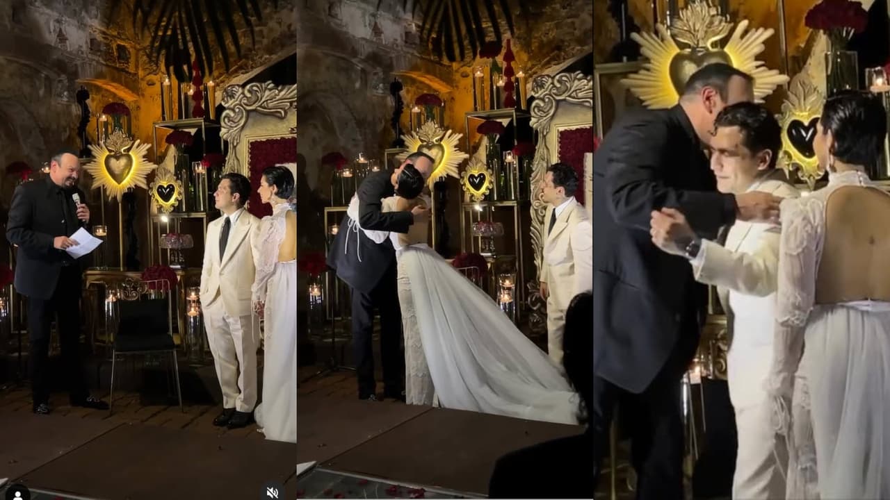 En las imágenes replicadas por Aneliz Álvarez se revela el abrazo que Pepe Aguilar le dio a Nodal en la boda con Ángela. Es la primera vez que se le ve públicamente un gesto así tras las especulaciones que ha rodeado a la pareja.