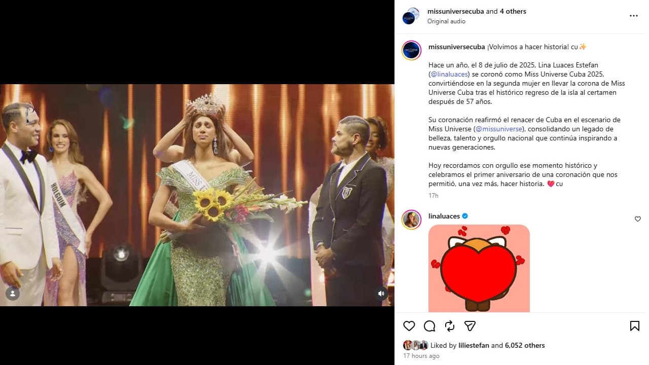 La organización de Miss Univese Cuba conmemoró el triunfo de Lina Luaces.