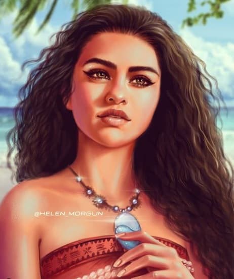 Finalmente,
<b>Selena Gomez</b> fue recreada como Moana, la princesa de las islas polinesias con la necesidad de explorar el océano a pesar de que las reglas lo prohíben.