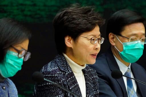 Carrie Lam, jefa ejecutiva de Hong Kong, en rueda de prensa.