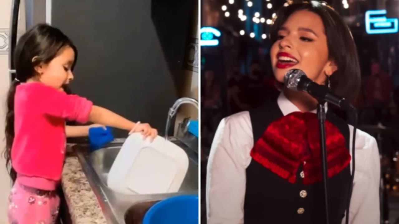 Niña canta 'Qué agonía' de Ángela Aguilar y Yuridia "con mucho dolor" mientras lava trastes