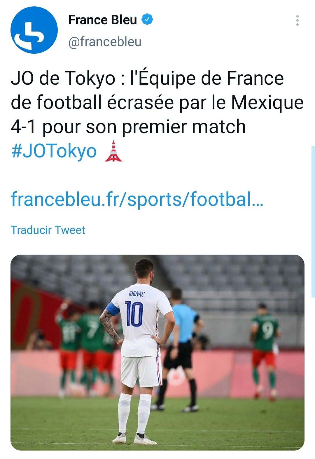 Estas fueron algunas de las reacciones, nacionales e internacionales, sobre la victoria de México ante Francia en su partido inaugural en los Juegos Olímpicos de Tokyo 2020.