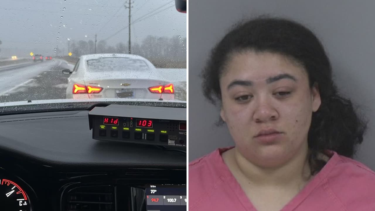 Mujer es arrestada por conducir ebria a 103 mph en la nieve con un bebé a bordo en Carolina del Norte
