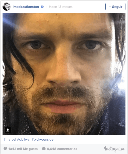 4.
<a href="https://www.instagram.com/imsebastianstan/">Sebastian Stan.</a> Poco después del estreno de la película
<i>Captain America: Civil War, </i>aumentó la búsqueda de selfies del actor. Por el número de 'likes' que ha acumulado (104 mil) éste podría ser el autorretrato que buscaban.