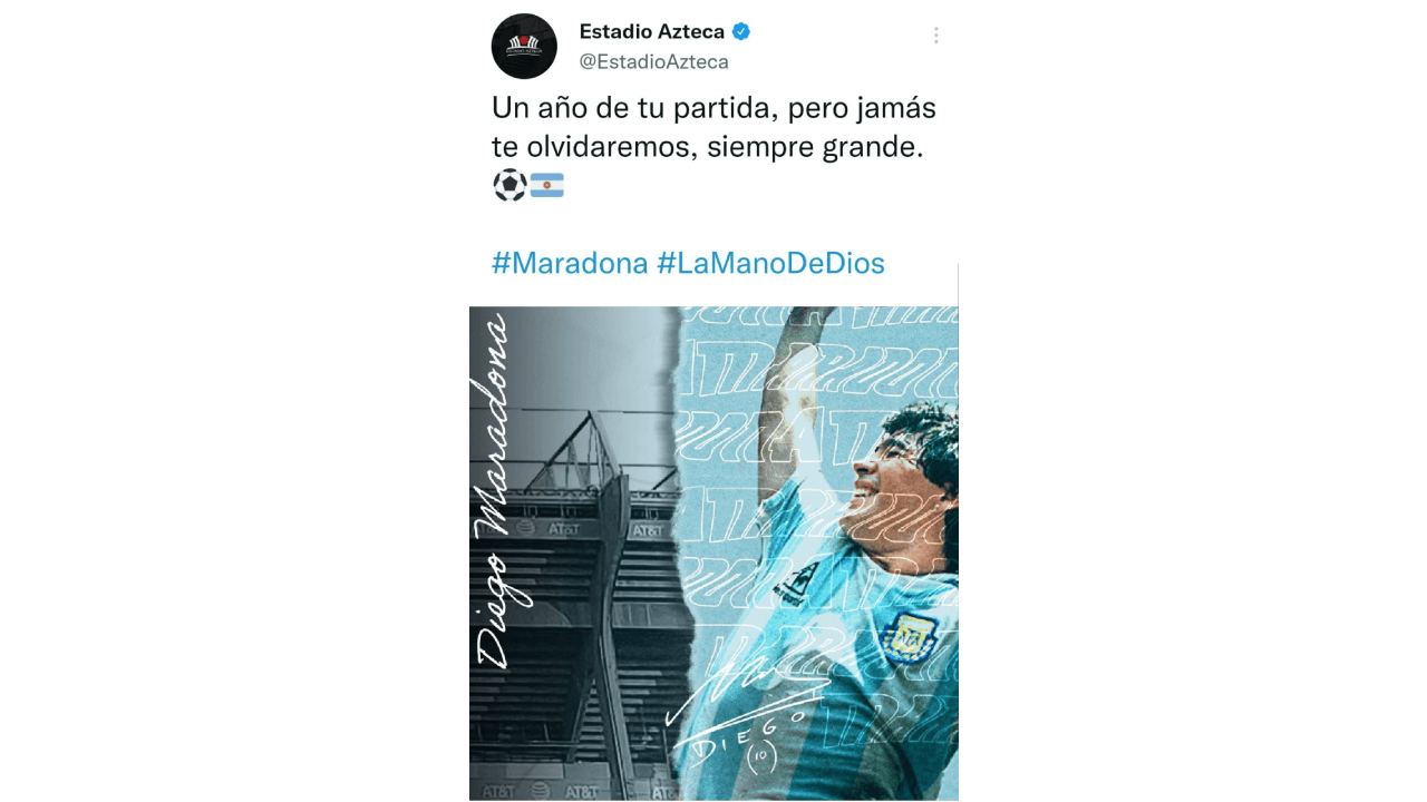 Se cumple un año de la partida de Diego Armando Maradona y el mundo del futbol lo recuerda con diferentes gestos, homenajes por parte de clubes y fanáticos y publicaciones en redes sociales; D10s sigue presente.