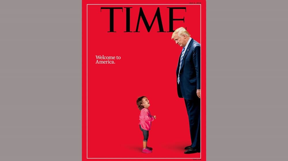 Portada de la revista Time del 21 de junio de 2018. Días después de la publicación de la foto de Moore, ProPublica difundió un audio del interior de una instalación de la Patrulla Fronteriza en el que se escucha a los niños llorar.
<br>Partidarios del gobierno se defendieron al decir que esta niña de la foto no fue separada de su madre. Pero finalmente terminaron por revertir la medida.
