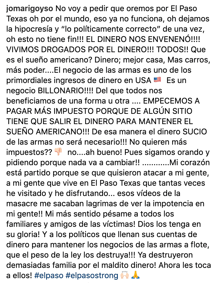 El experto en moda de Univision sin duda que criticó fuertemente el negocio de armas en Estados Unidos.