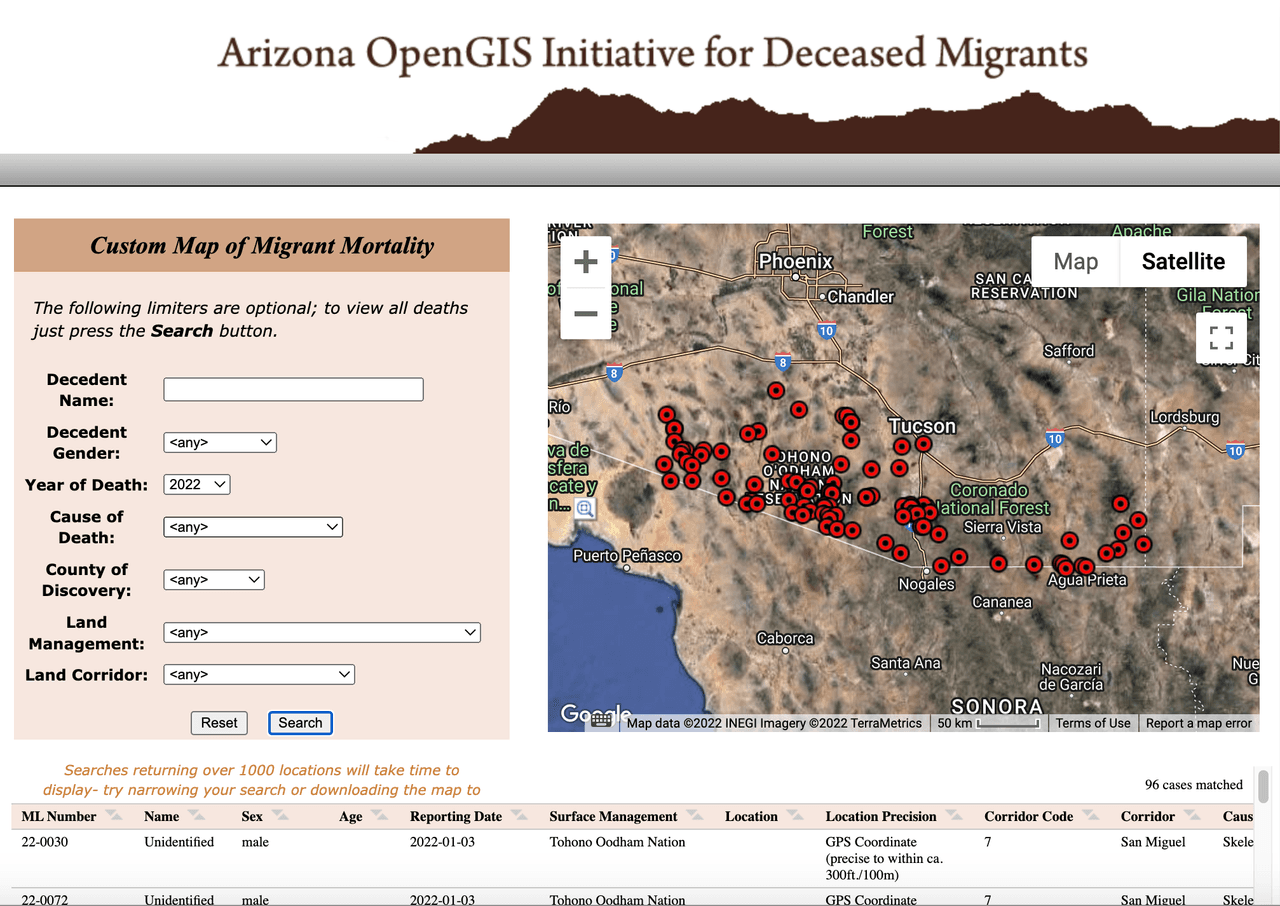 Arizona OpenGIS Iniciativa para migrantes fallecidos