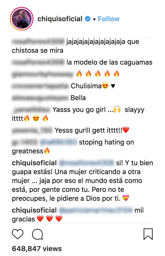 Rivera, quien a través de sus publicaciones alienta a sus seguidoras a sentirse a gusto con su aspecto físico, recriminó a la usuaria por su actitud para con otra mujer, además de asegurarle que rezaría por ella.