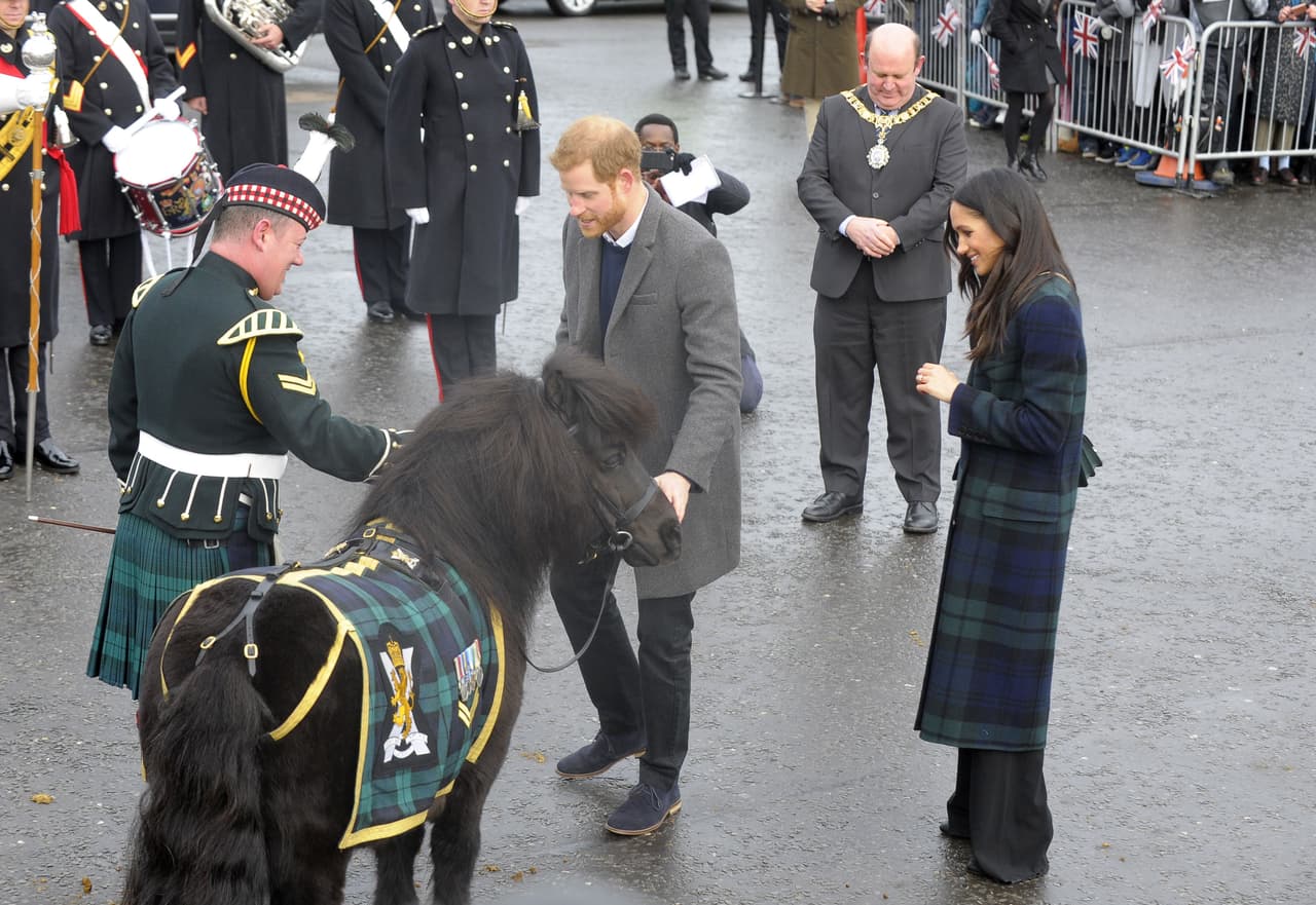 Meghan Markle, que usó para la visita oficial un abrigo
<b><a href="https://www.neimanmarcus.com/Burberry-Tartan-Double-Faced-Wool-Coat/prod204290002/p.prod?ecid=NMCS__GooglePLA&utm_medium=CSE&utm_source=NMCS__GooglePLA&utm_campaign=Burberry&ecid=NMAF__Time+Inc+Brands&CS_003=5630585&utm_medium=affiliate&utm_source">Burberry</a></b> de tartán, valorado en 2,895 dólares
<b><a href="https://www.neimanmarcus.com/Burberry-Tartan-Double-Faced-Wool-Coat/prod204290002/p.prod?ecid=NMCS__GooglePLA&utm_medium=CSE&utm_source=NMCS__GooglePLA&utm_campaign=Burberry&ecid=NMAF__Time+Inc+Brands&CS_003=5630585&utm_medium=affiliate&utm_source">,</a></b> se limitó a reirse del inesperado momento mientras se alejaba del animal.
<br>