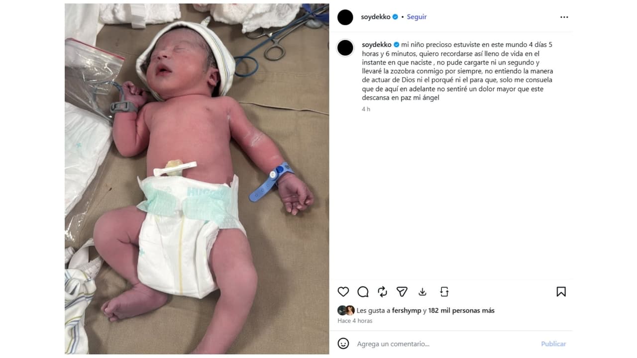 Así anunció Dekko el fallecimiento de su bebé recién nacido.