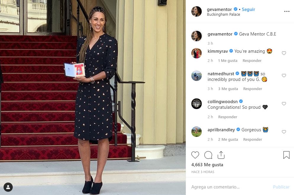 Mentor fue reconocida con la
<b>medalla C.B.E.</b> (Comandante de la Orden del Imperio Británico) por sus servicios al deporte.