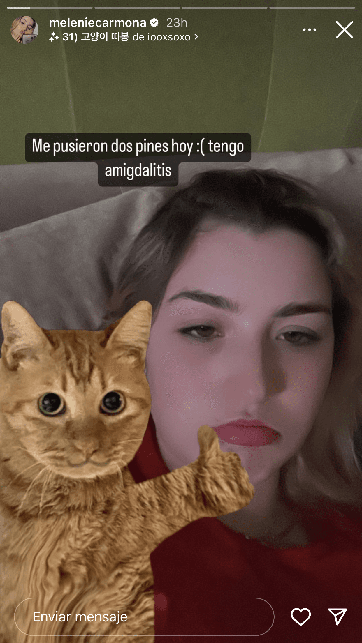 La joven reveló que
<b>padece de una amigdalitis</b> que la ha tenido convaleciente.
<br>