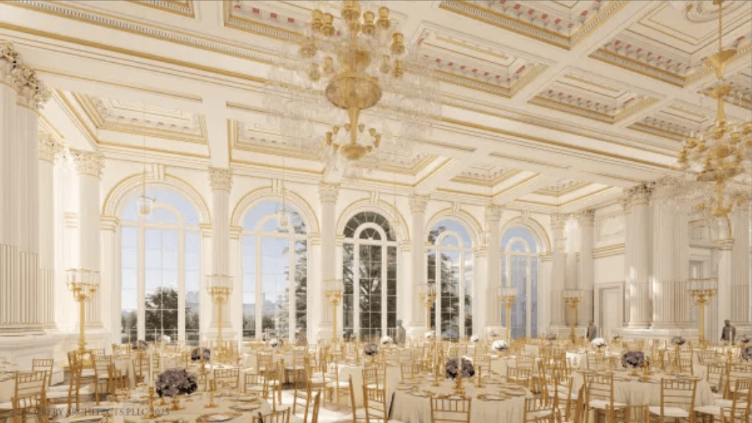 Imgens del diseño del futuro salón de baile de la Casa Blanca.