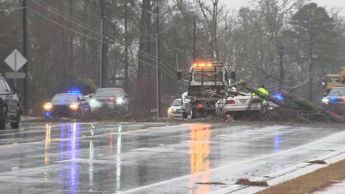 Hombre muere tras caerle árbol a su auto durante una tormenta en el condado de Clayton