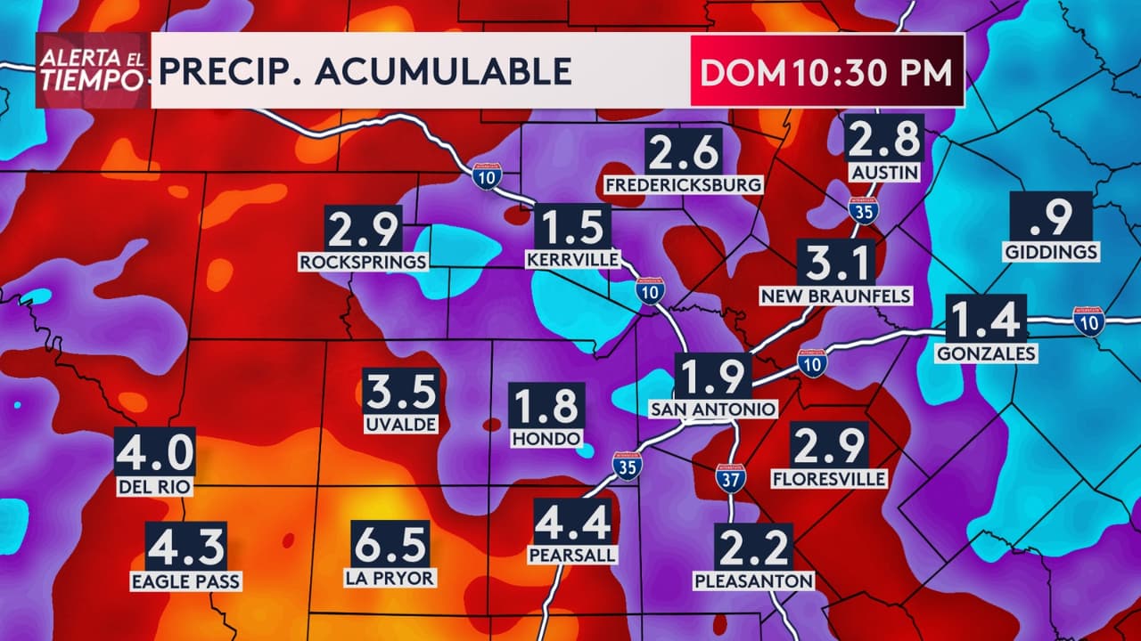 El lugar con más lluvias acumuladas será La Pryor, seguido de Pearsall, y después la frontera de Eagle Pass y Del Rio.