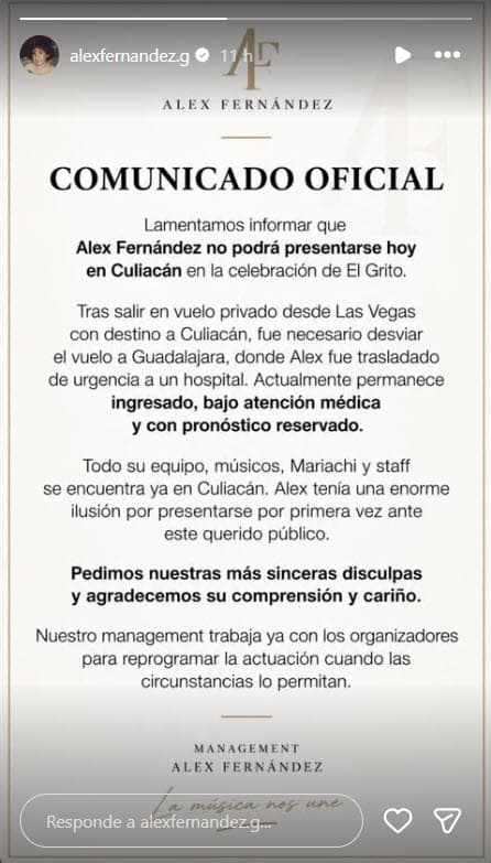 Alex Fernández es hospitalizado.