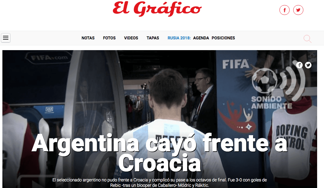 El Gráfico: La crónica de una derrota que le duele a todo Argentina y a los seguidores de Messi.