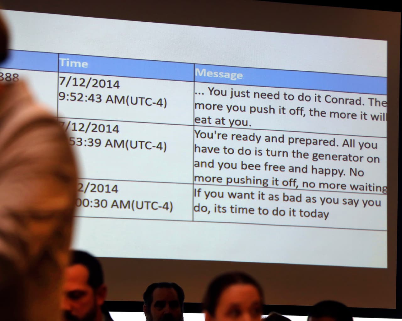 En la apertura de su declaración, la fiscal Maryclare Flynn mostró algunos de los mensajes de texto utilizados como evidencia para acusar a Michelle Carter de motivar a su novio a quitarse la vida. Los fiscales aseguraron que Carter y Roy intercambiaron decenas de mensajes de este tipo.