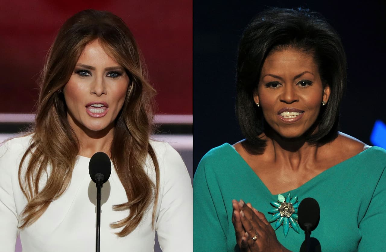 <b>El plagio de Melania Trump a Michelle Obama. </b>Varios fragmentos del discurso de la esposa de Donald Trump en la convención republicana son
<a href="http://www.univision.com/noticias/elecciones-2016/los-parrafos-del-discurso-de-melania-trump-que-parecen-copiados-de-michelle-obama">sorprendentemente similares</a> a los que pronunció la primera dama en la convención demócrata de 2008. Meredith McIver, colaboradora de la campaña republicana
<a href="http://www.univision.com/noticias/convencion-republicana/fue-mi-error-reconocio-la-redactora-del-discurso-de-melania-trump"><b>admitió su responsabilidad </b></a>en la inclusión de frases de Michelle Obama en el discurso de Melania Trump. 19 de Julio de 2016.
<br>