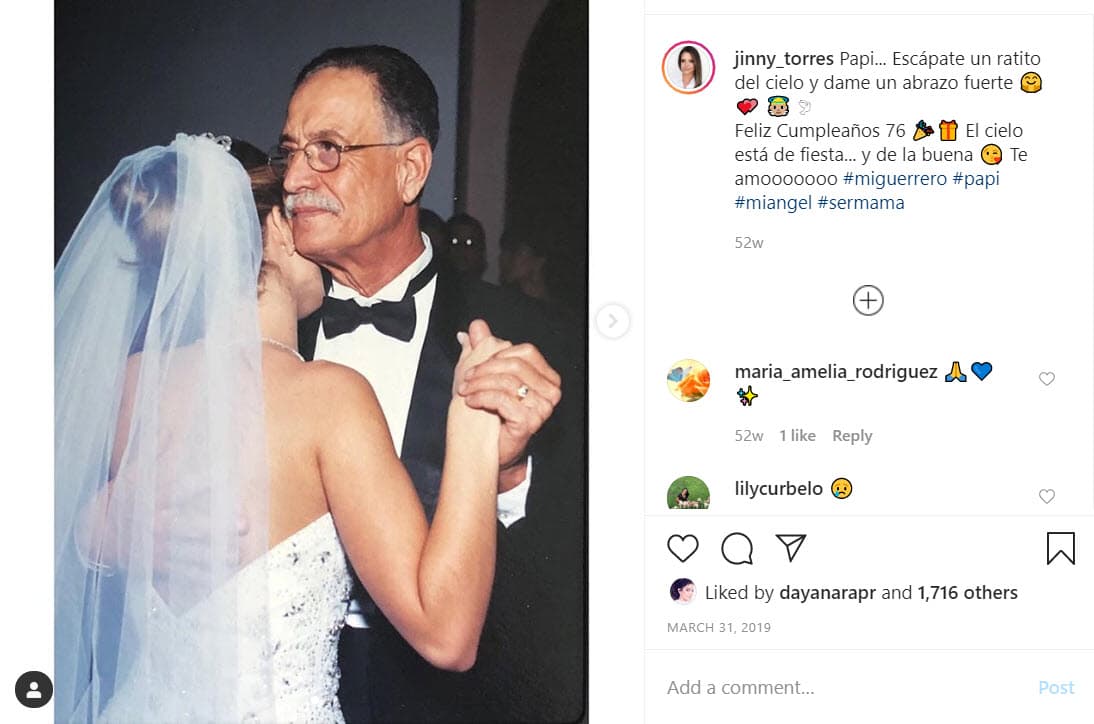 <b><a href="https://www.univision.com/entretenimiento/muere-el-papa-de-dayanara-torres">José Torres</a></b>, padre de Dayanara Torres,
<b>murió el 13 de diciembre de 2017</b> en Puerto Rico por complicaciones del cáncer de colon que padecía.
<br>