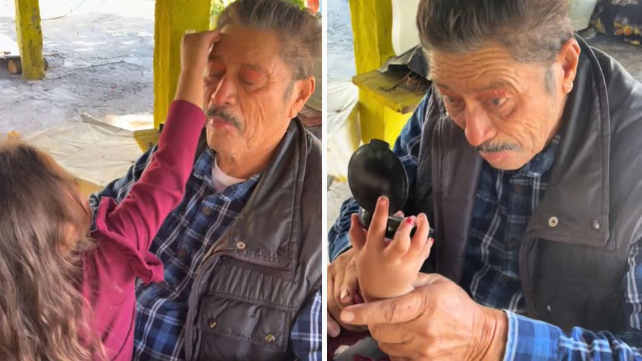 Abuelito se deja maquillar por su nieta y llena de ternura las redes: "Esa nena es la más afortunada"