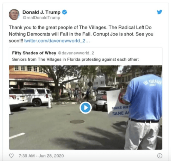 El video original muestra un desfile pro-Trump en carritos de golf en una comunidad en Florida. Alrededor otras personas contrarias al presidente gritaban contra sus partidarios.