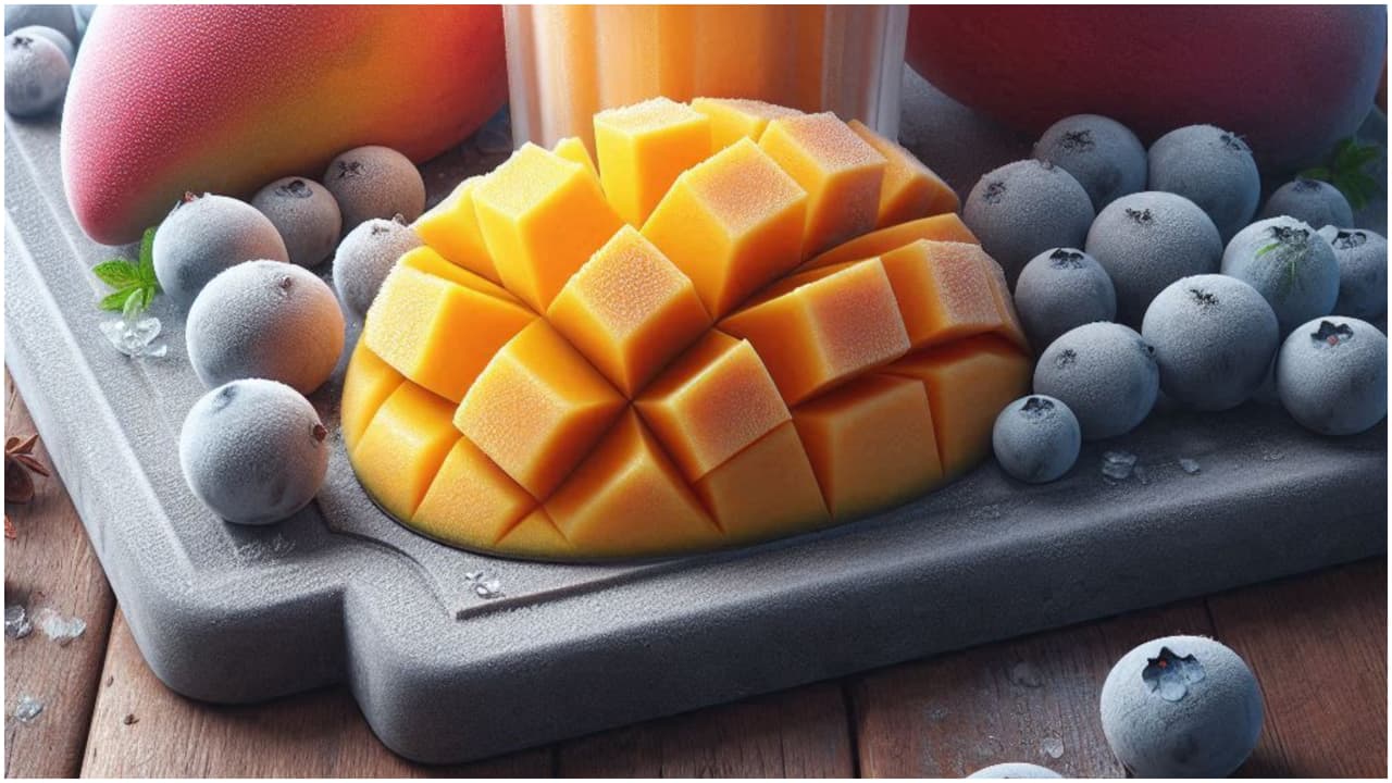 Para congelar los mangos córtalos en cubos primero.