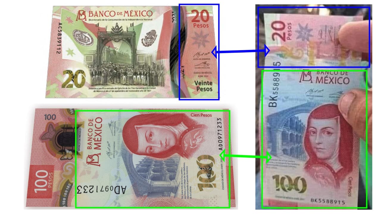 Estas son las partes que se observan en el supuesto billete de 120 pesos.