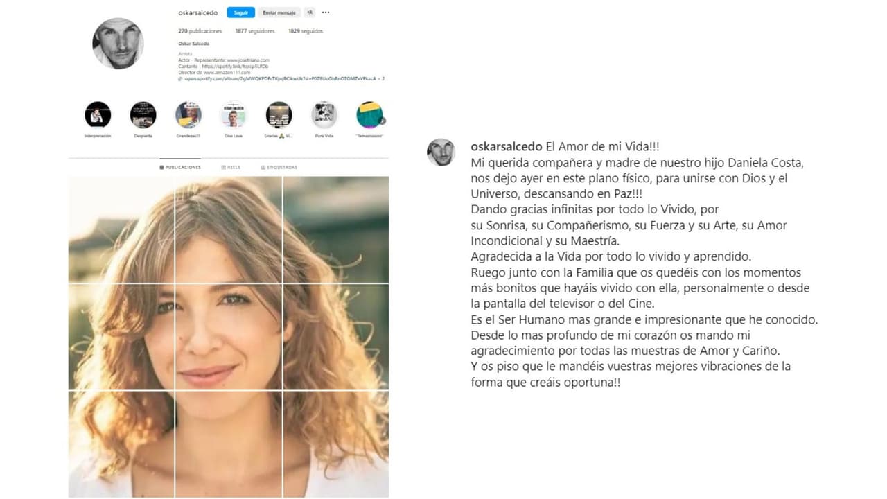 Esposo de Daniela Costa la despide con mensaje en Instagram.
