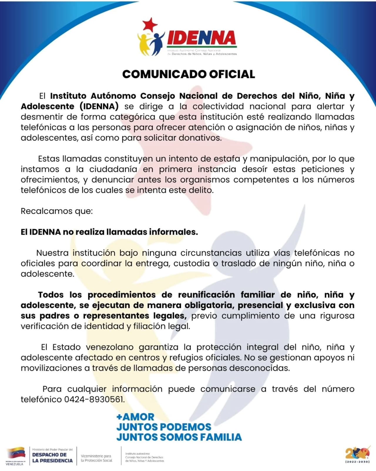 Institución alerta por estafas que se hacen pasar por IDENNA luego de los sismos en Venezuela.