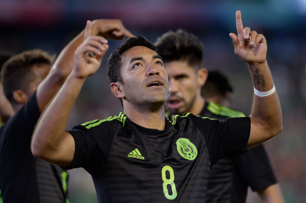 Marco Fabian of Mexico celebrates his goal against New Zeland during the friendly match between the Mexican national team and New Zeland national team at the Nissan Stadium, on October 8, 2016 in Nashville, Tennessee. / AFP / MAURICE LECLAIRE (Photo credit should read MAURICE LECLAIRE/AFP/Getty Images)