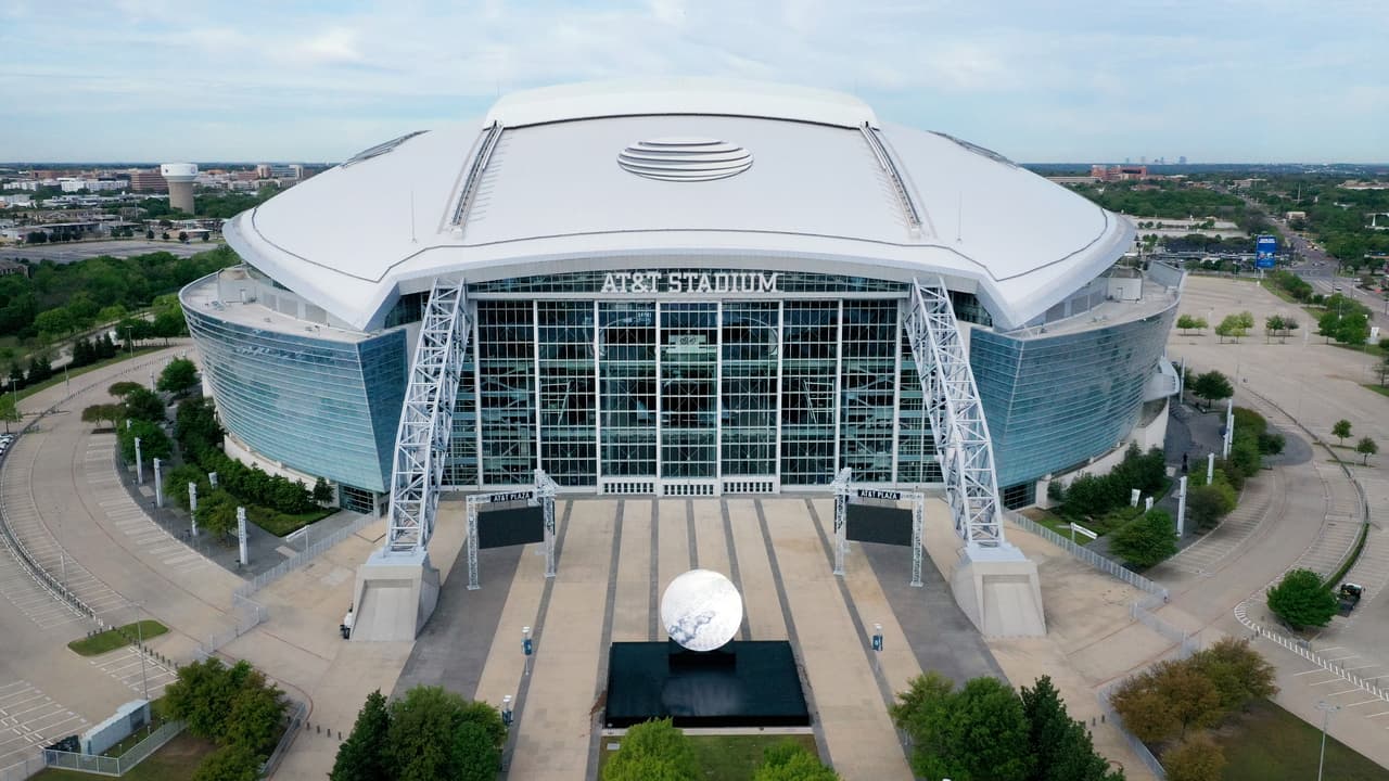 ARLINGTON, TEXAS - APRIL 01: An aerial drone view of AT&T Stadium, where the Dallas Cowboys NFL football team plays, on April 01, 2020 in Arlington, Texas. The NBA, NHL, NCAA and MLB have all announced cancellations or postponements of events because of COVID-19. (Photo by Tom Pennington/Getty Images)
