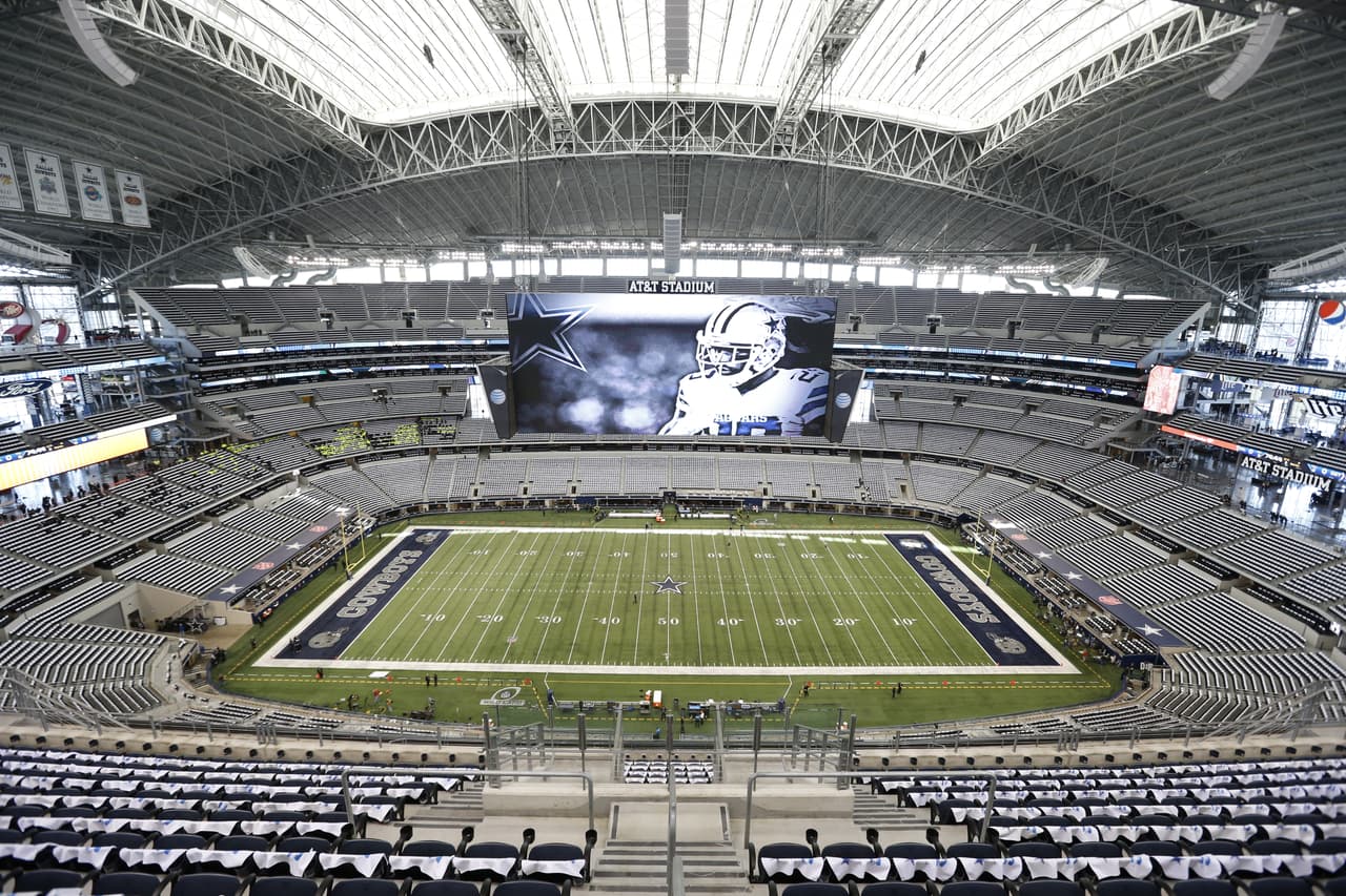 General view of AT&T Stadium from elevated level before the NFL wildcard playoff football game against the Detroit Lions and the Dallas Cowboys on Sunday, Jan. 4, 2015 in Arlington, Texas. The Cowboys won, 24-20. (AP Photo/Ric Tapia)