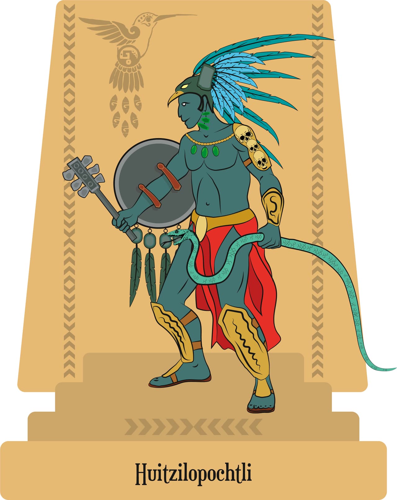 Huitzilopochtli, por lo tanto, también simboliza nuestra pequeñez grandiosa hecha a imagen y semejanza de Téotl, la cual debe convertirse en una poderosa águila, símbolo de la grandeza de espíritu. Para algunos antiguos sacerdotes mexicas, un colibrí era la manifestación del espíritu de aquel que ha fallecido.
<br>