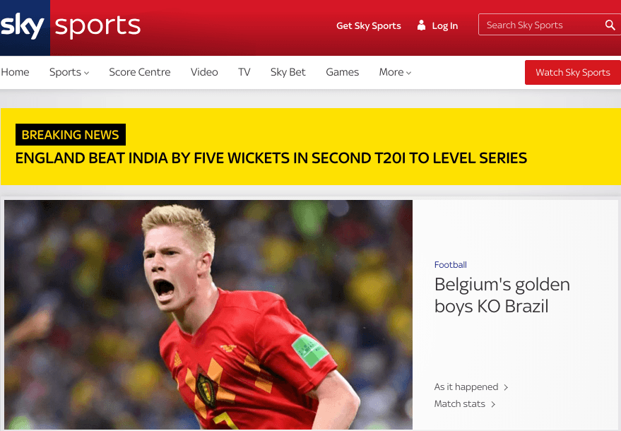 Sky Sports: "Los chicos dorados de Bélgica noquean a Brasil", dice el sitio web británico especializado en deportes.